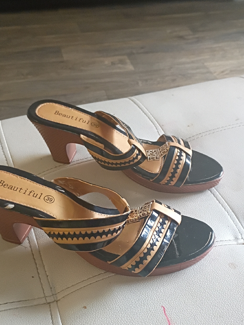 Dressy Black and Gold Slip-On Mules with Decorative Accent - Picture 3 of 6